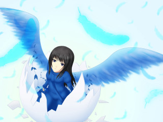 Girl black hair blue wings - long black hair free wallpaper for desktop