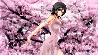 Woman pink dress tree pink 2 - branch free wallpaper