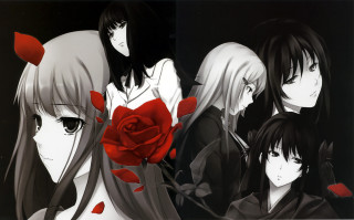 Anime girls long hair rose - their hand free wallpaper