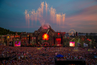 Crowd concert fireworks stage large - a stage free wallpaper