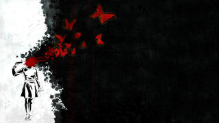 Woman red umbrella black white - carne griffiths free wallpaper