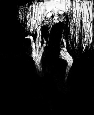 Black white drawing person cave - a skull free wallpaper
