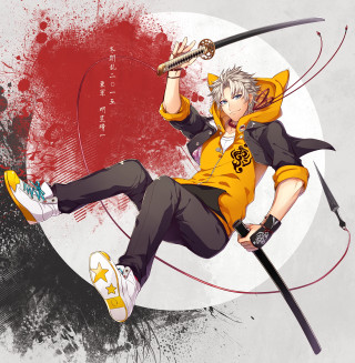 Yellow shirt sword blood fishing - a red background free wallpaper