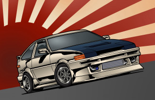 Car red white sunburst background - matte drawing free wallpaper