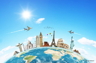 World diverse places plane flying - international typographic style free wallpaper