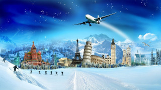 Snowy landscape plane city people - over a snowy landscape free wallpaper