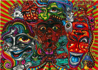 Three faces colorful patterns artwork - different free wallpaper