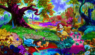 Fairy land sleeping princess tree - psychedelic art free wallpaper