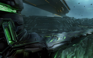 Futuristic city structure green lights - a futuristic city free wallpaper