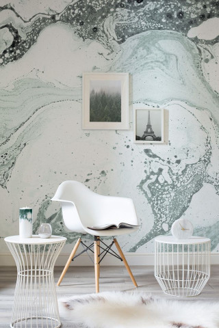 White chair table marble wallpaper - modern european ink painting free wallpaper