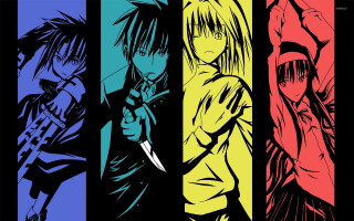 Anime characters colorful guns knives - art free wallpaper for desktop