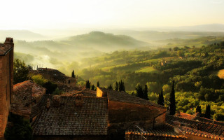 Village mountain fog background view - the air above free wallpaper