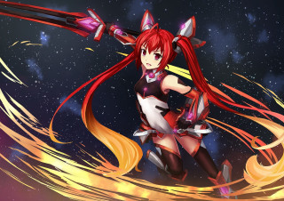 Anime character red hair sword - official art free wallpaper for desktop