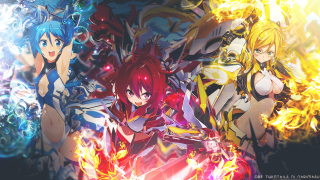 Anime girls fire flames surrounded - explosion free wallpaper