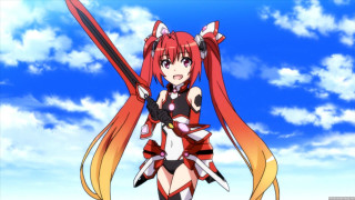 Anime girl red hair sword 9 - blue sky free wallpaper