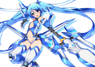 Woman blue hair sword hand - mecha free wallpaper