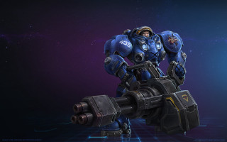 Blue robot helmet arm splash - smaller free wallpaper