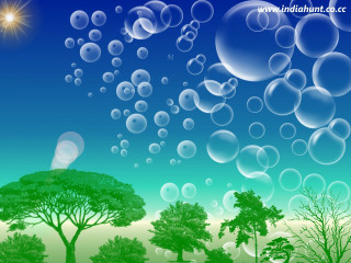 Blue sky bubbles trees field 2 - an airbrush painting free wallpaper