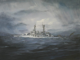 Battleship ocean bird flying boat - american scene painting free wallpaper