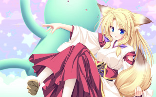 Blonde girl anime fox ears 2 - a girl in a dress free wallpaper