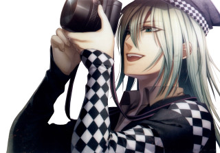 Woman camera hat checkered shirt - photographic free wallpaper