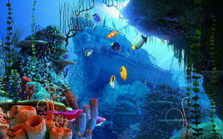Underwater coral fish boat photorealism - pixar and disney animation free wallpaper for desktop