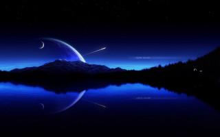 Night mountain lake crescent moon 4 - a night scene free wallpaper