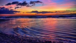 Sunset ocean waves colorful sky - colorful cloud free wallpaper