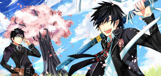 Anime characters swords pink flowers - vanita free wallpaper