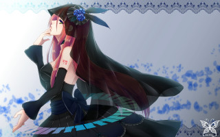 Woman long hair blue flower - gothic free wallpaper for desktop