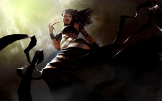Woman long hair tree branch 2 - cloudy sky free wallpaper