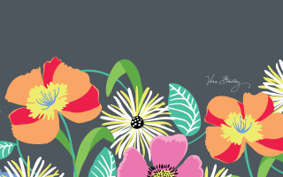 Flowers gray black border white - naive art free wallpaper for desktop