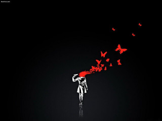 Woman red umbrella butterflies flying - perfect art free wallpaper