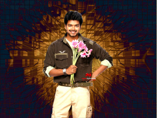Man holding flowers smiling camera - movie still frame free wallpaper
