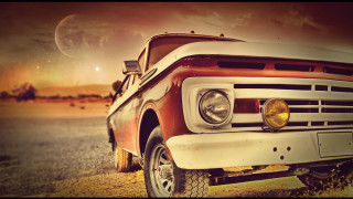 Red white truck dirt road 2 - cinematic photography free wallpaper