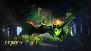Green dragon forest trees grass - temporary art free wallpaper