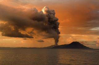 Volcano smoke sunset water mountain - a volcano free wallpaper