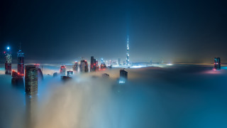City skyline foggy night skyscrapers - skyscraper free wallpaper