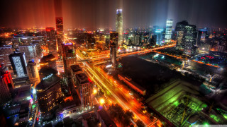 City night lights buildings street 2 - night free wallpaper