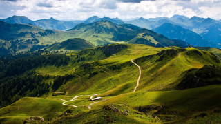 Lush green mountain road clouds - road free wallpaper