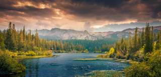 River trees mountains cloudy sky 7 - tree and mountains under a cloudy sky free wallpaper