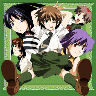 Anime characters sitting green background - an album cover free wallpaper