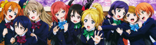 Anime girls colored hair bows - a picture together in front free wallpaper