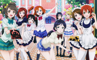 Girls school uniforms group photo 2 - a picture together in front free wallpaper
