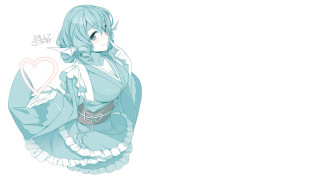 Woman blue dress heart bow - gradient light blue free wallpaper