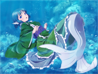 Woman green dress floating water - floating free wallpaper