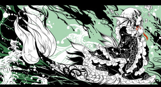 Woman sitting wave ocean skull - in the ocean free wallpaper