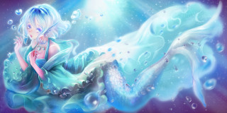 Mermaid blue dress white hair - a blue wave free wallpaper