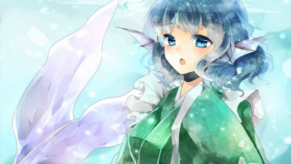 Anime blue hair green dress - snow flake free wallpaper