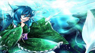 Woman green dress blue hair - her knee free wallpaper for desktop